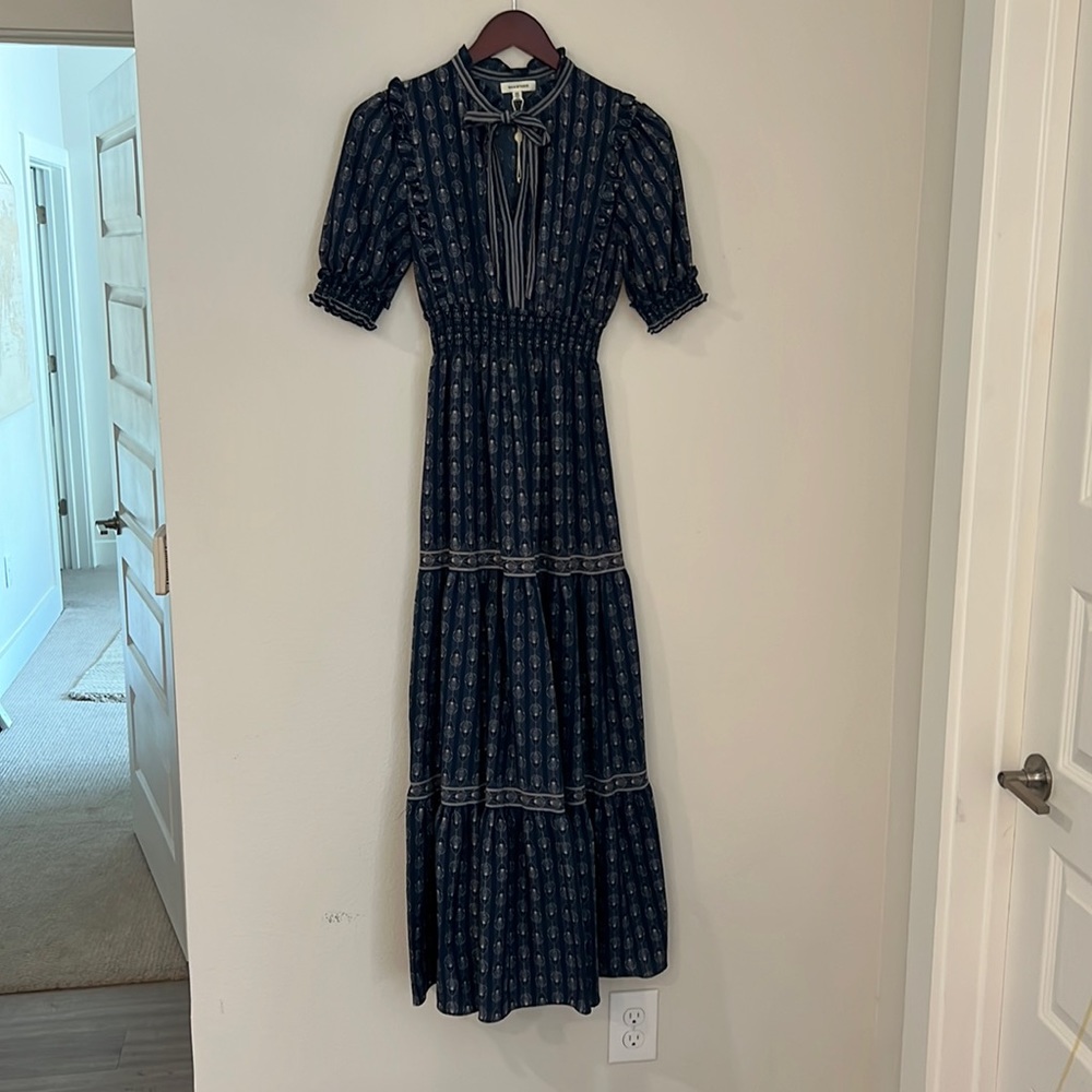 XS Short Sleeve Blue Maxi Dress